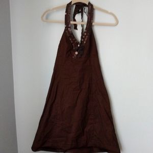Halterneck Sparkling Sequins Brown Dress Mid-lenght Neutral Sleeveless